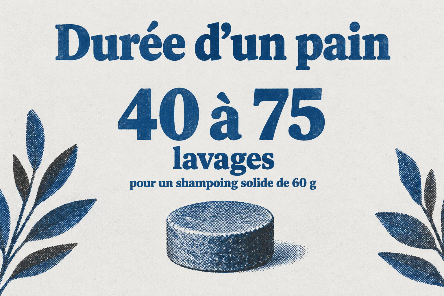 Un shampoing solide de 60 g peut couvrir environ 40 à 75 lavages selon les conditions d’utilisation.